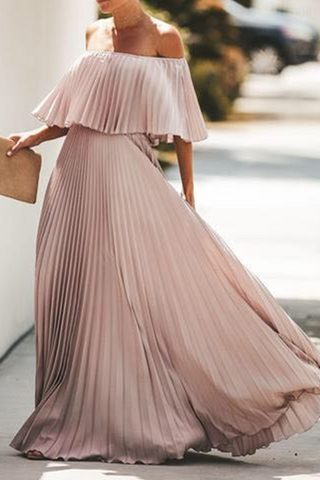 Solid Split Joint Off the Shoulder Cake Skirt Dresses