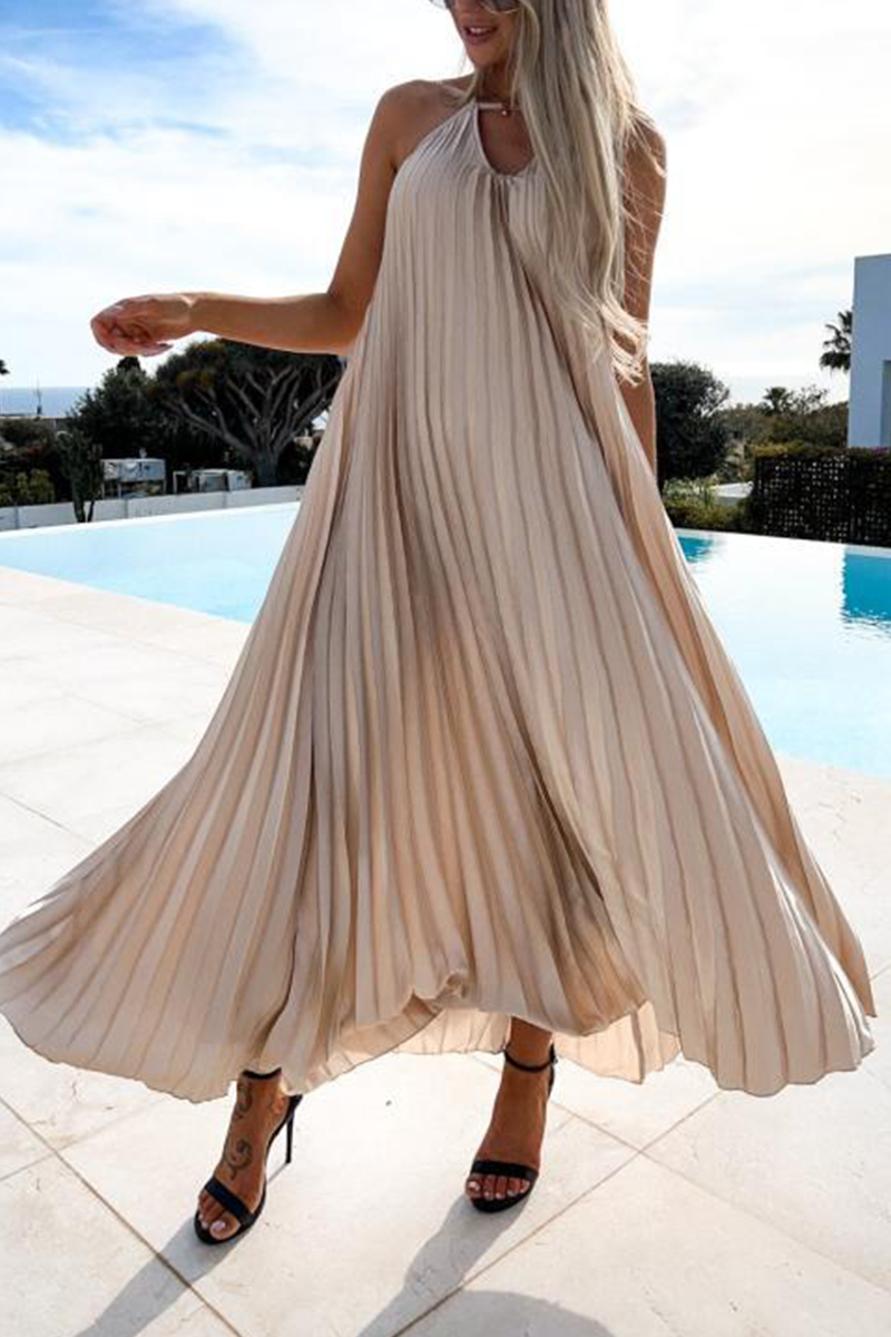 Solid Fold Halter Straight Dresses