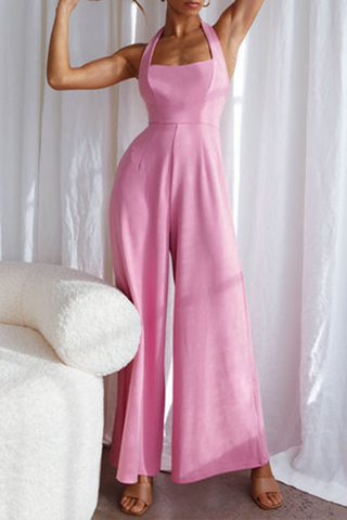 Solid Split Joint Halter Loose Jumpsuits