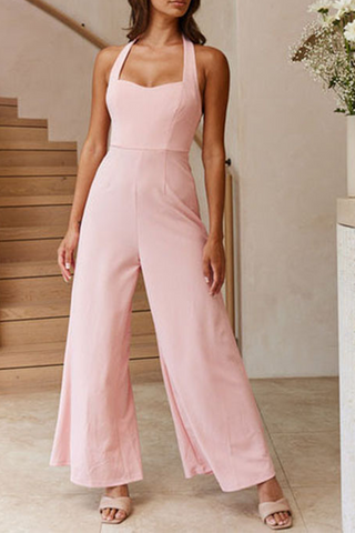 Solid Split Joint Halter Loose Jumpsuits