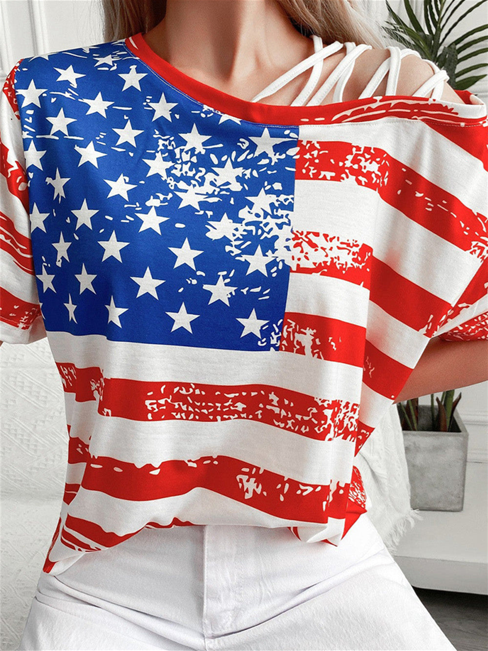 Strapless American Flag Cutout T-shirt
