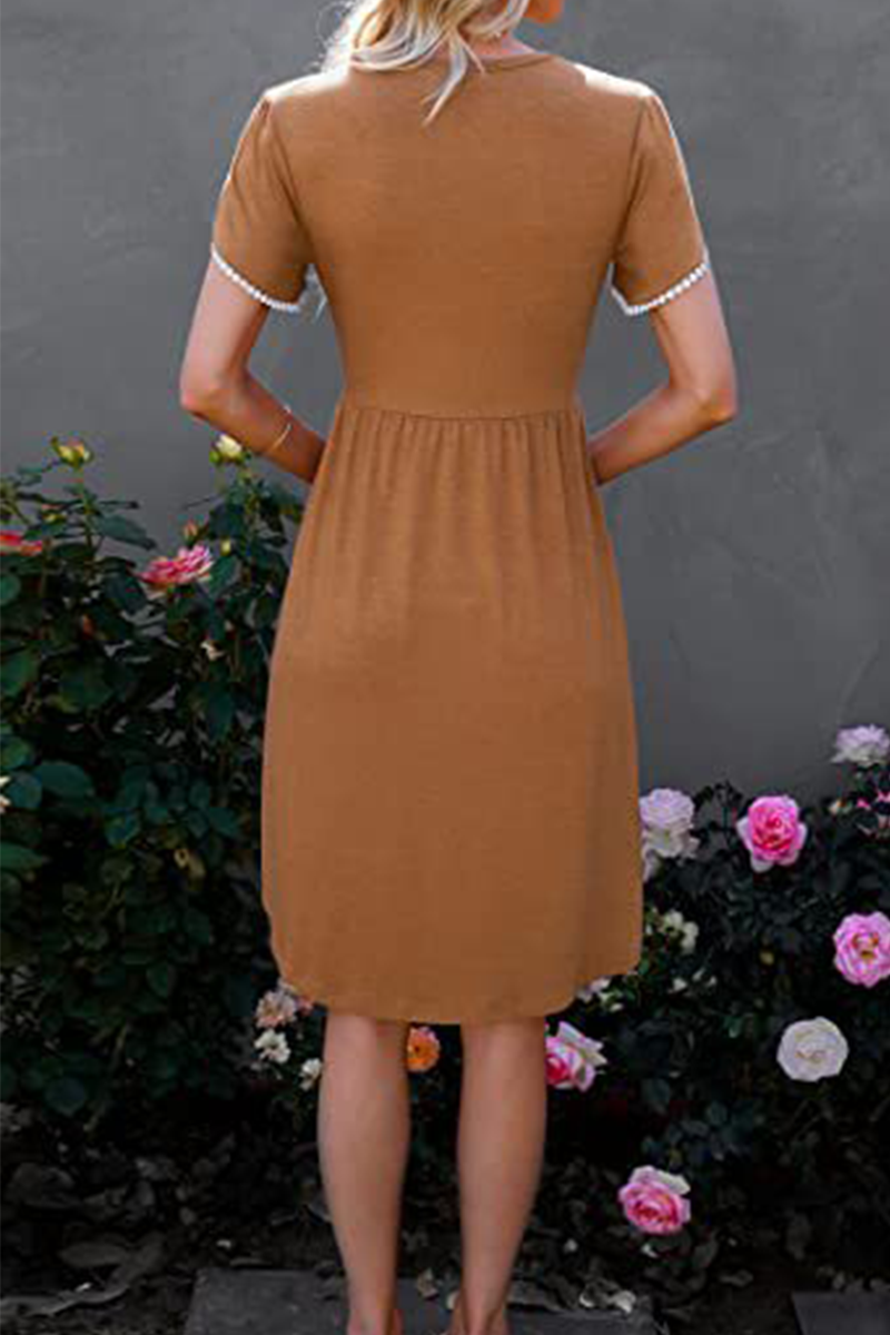 Solid Split Joint O Neck Waist Skirt Dresses