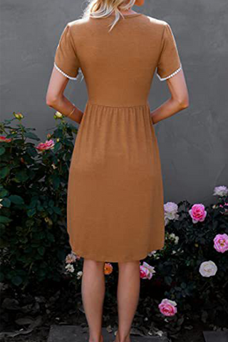 Solid Split Joint O Neck Waist Skirt Dresses