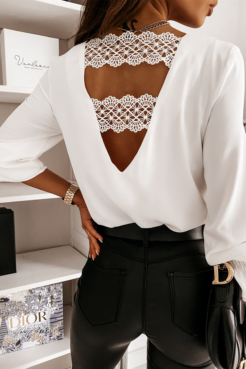 Solid Lace Backless V Neck Tops