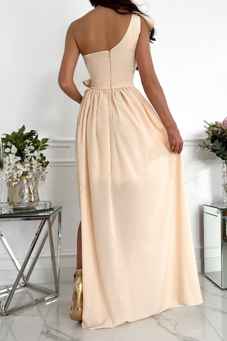 Solid Flounce One Shoulder Cake Skirt Dresses