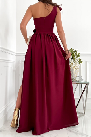 Solid Flounce One Shoulder Cake Skirt Dresses