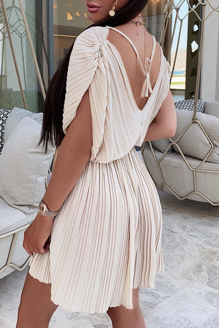 Solid Fold V Neck Cake Skirt Dresses