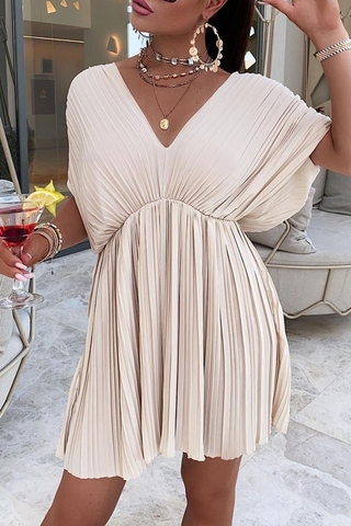 Solid Fold V Neck Cake Skirt Dresses