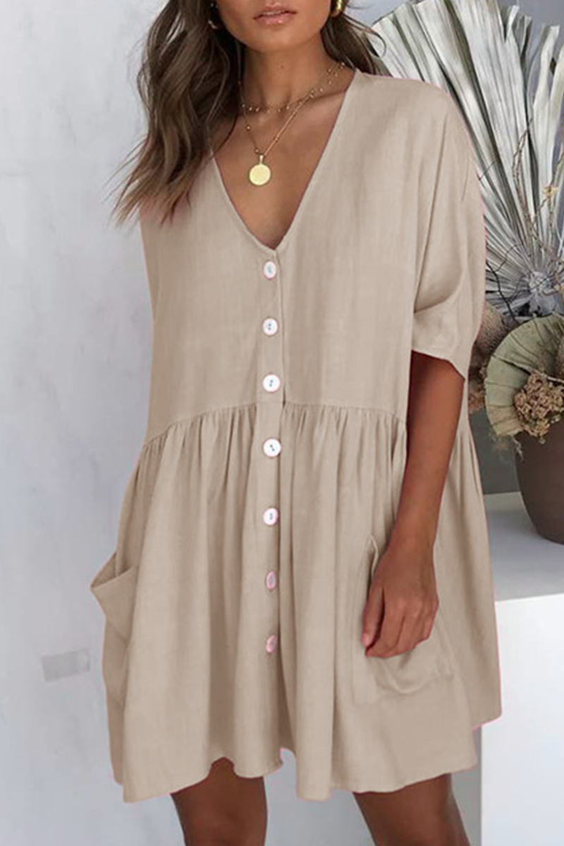 Solid Split Joint V Neck Straight Dresses