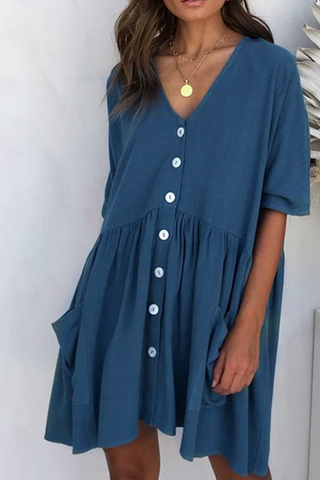 Solid Split Joint V Neck Straight Dresses