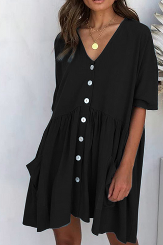 Solid Split Joint V Neck Straight Dresses