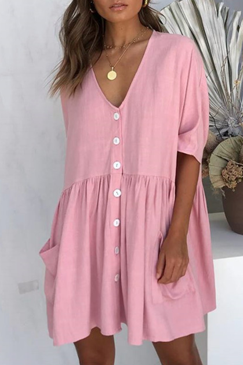 Solid Split Joint V Neck Straight Dresses