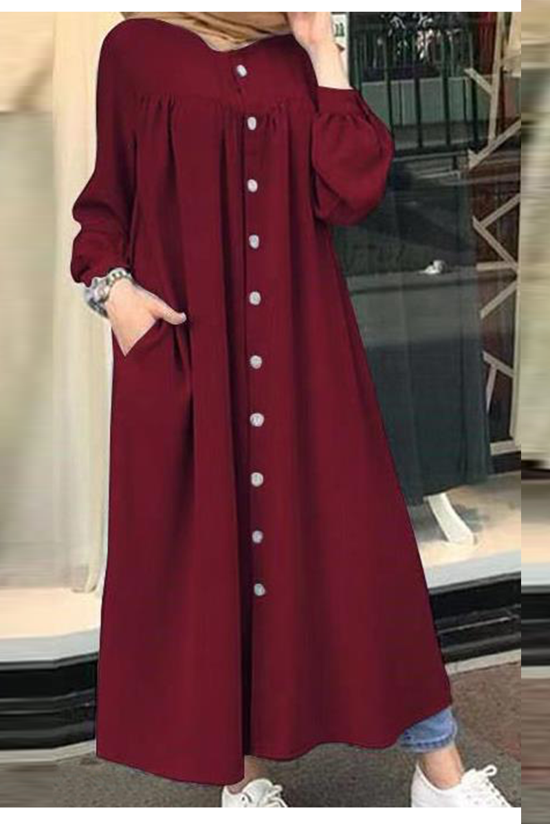 Solid Buckle Mandarin Collar Shirt Dresses