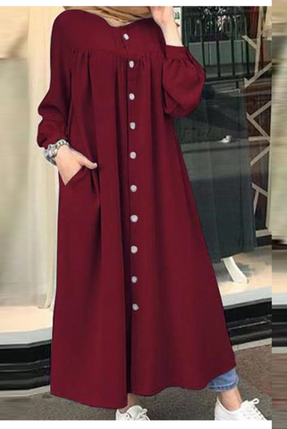 Solid Buckle Mandarin Collar Shirt Dresses