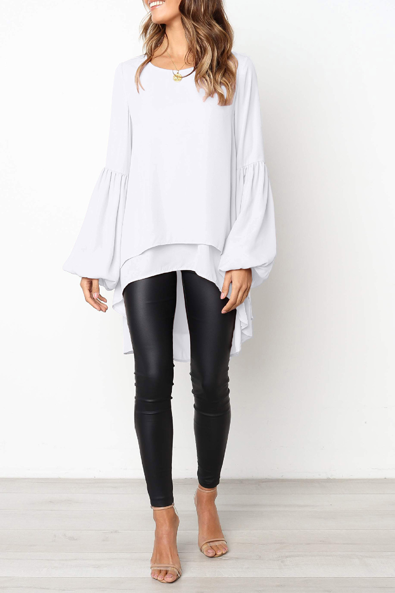 Solid Flounce O Neck Tops
