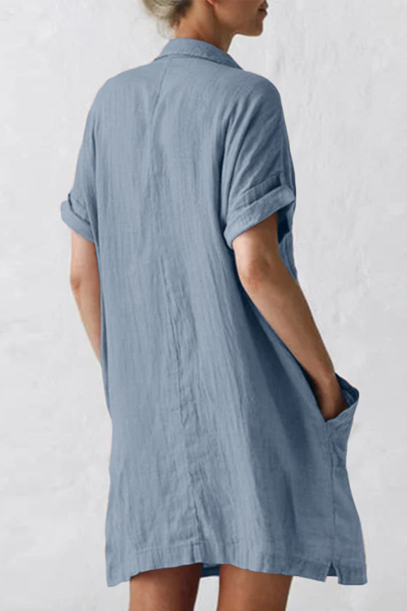 Solid Split Joint Turndown Collar Shirt Dresses