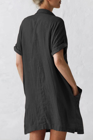 Solid Split Joint Turndown Collar Shirt Dresses