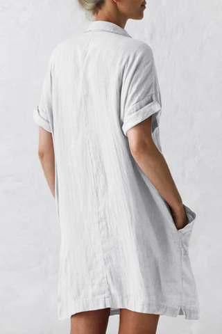 Solid Split Joint Turndown Collar Shirt Dresses