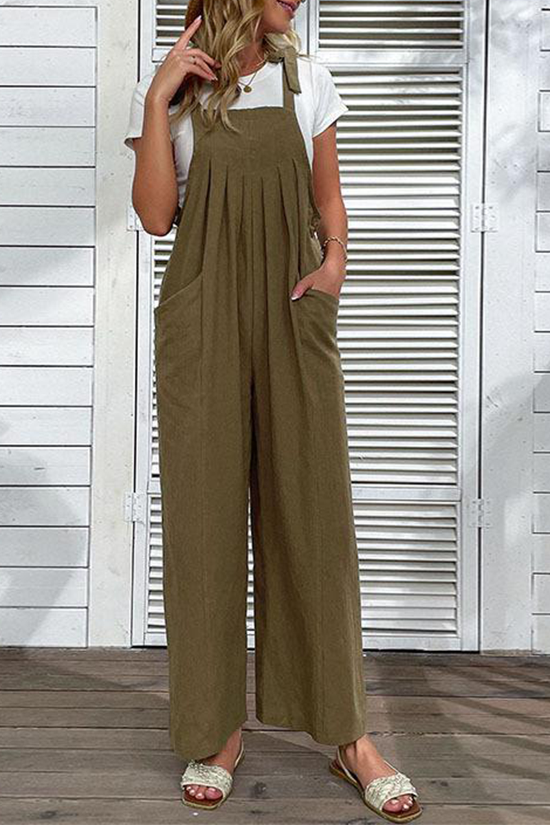 Solid Bandage Spaghetti Strap Straight Jumpsuits