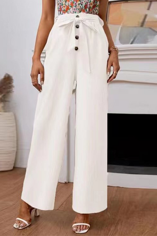 Solid Bandage Straight High Waist Wide Leg Solid Color Bottoms