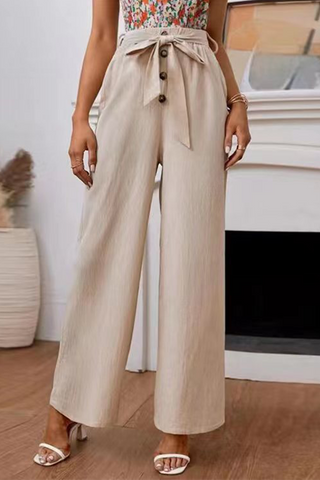 Solid Bandage Straight High Waist Wide Leg Solid Color Bottoms