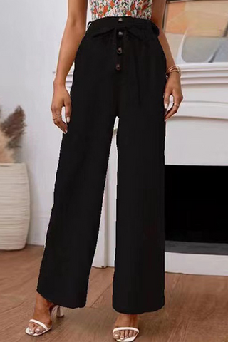 Solid Bandage Straight High Waist Wide Leg Solid Color Bottoms