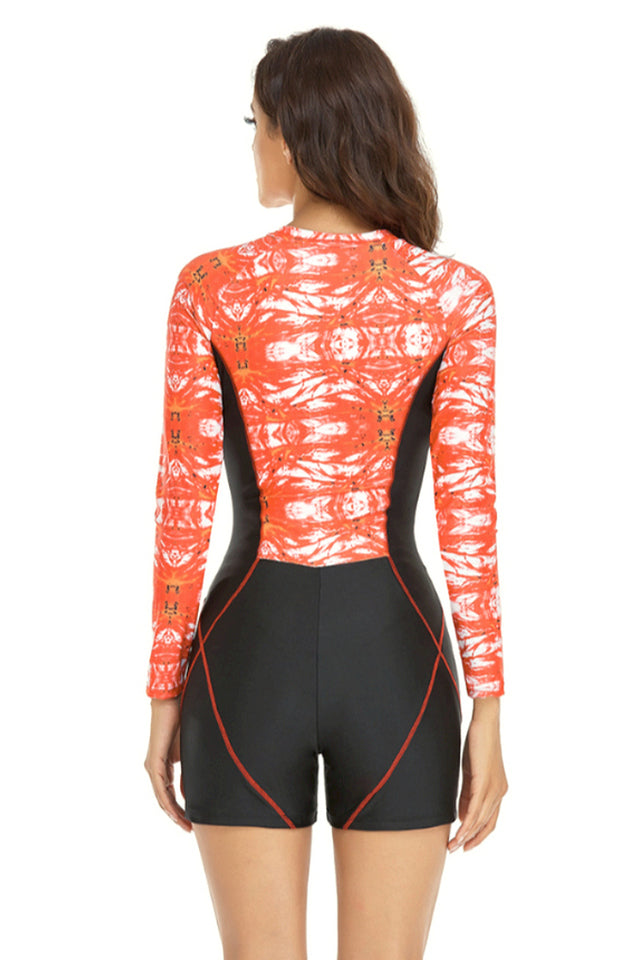 Surf Print Long Sleeve One Piece Swimsuit
