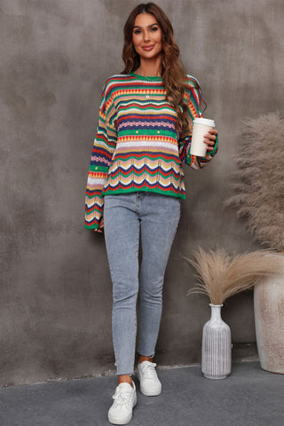 Multicolored Stripe Round Neck Cover-Up