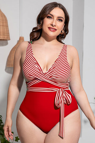 Striped Tie Waist One Piece Swimsuit