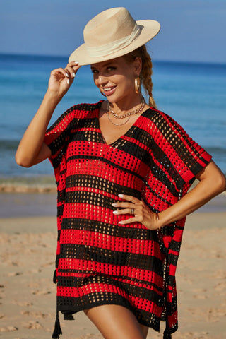 Multicolored Stripe V Neck Cover Up