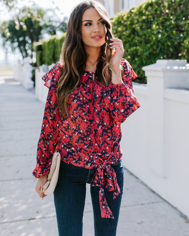 Special Delivery Floral Ruffle Tie Blouse