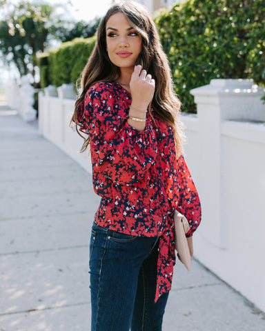 Special Delivery Floral Ruffle Tie Blouse