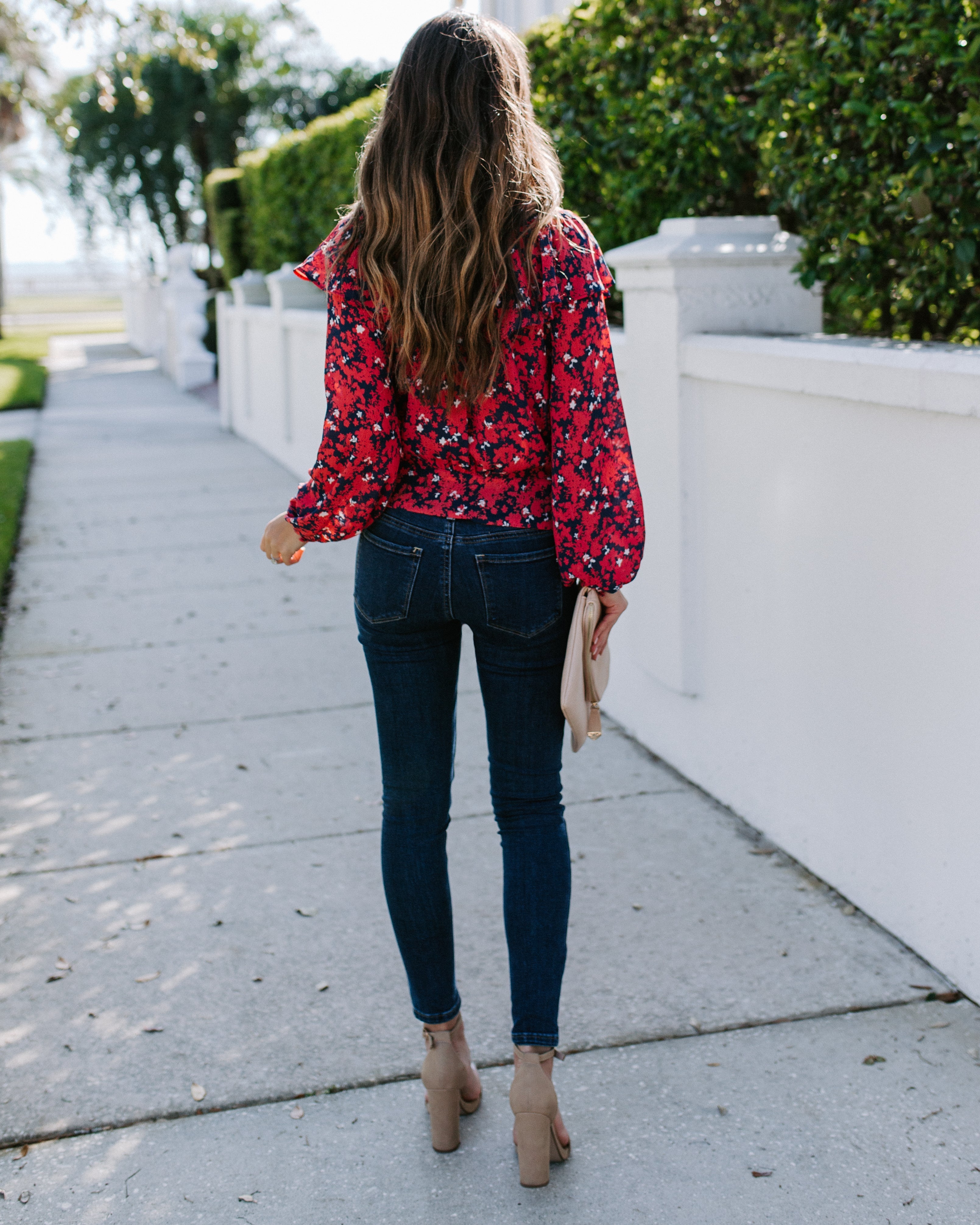 Special Delivery Floral Ruffle Tie Blouse