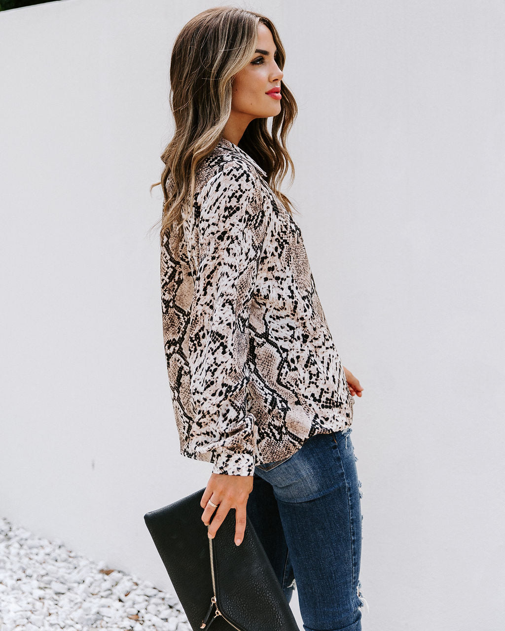 Solomon Collared Snake Print Surplice Blouse