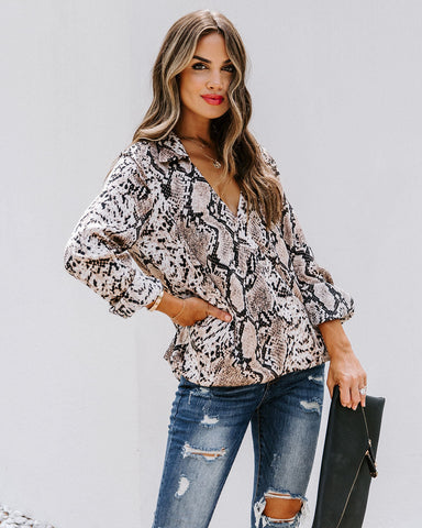 Solomon Collared Snake Print Surplice Blouse