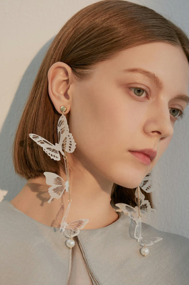 Butterfly Pendant Long Earrings