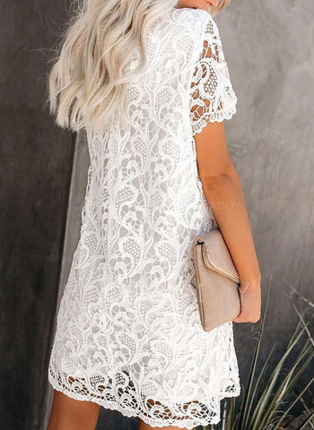 Where The Heart Is Pocketed Lace Shift Dress