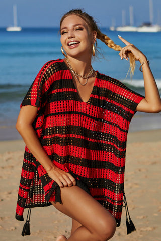 Multicolored Stripe V Neck Cover Up