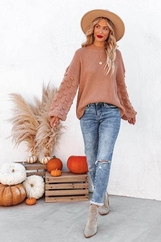 Textured Knit Sweater with Lantern Sleeves