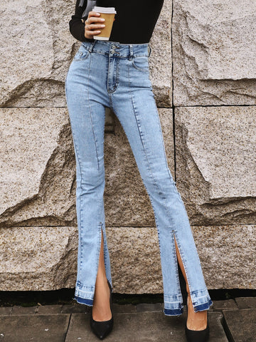 Skinny Wide-leg Denim Trousers