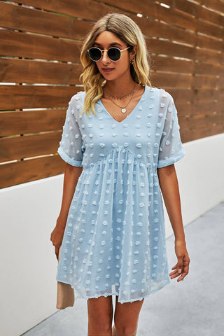 Swiss Dot Short Sleeve Chiffon Dress