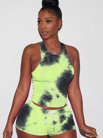 Yoga wear casual vest-style sports tie-dye two-piece set