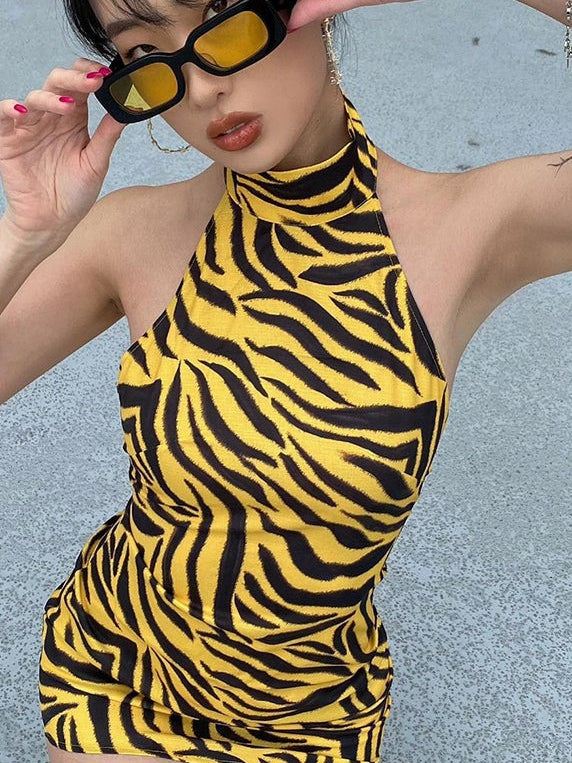 Yellow Tiger Skin Tight Dress