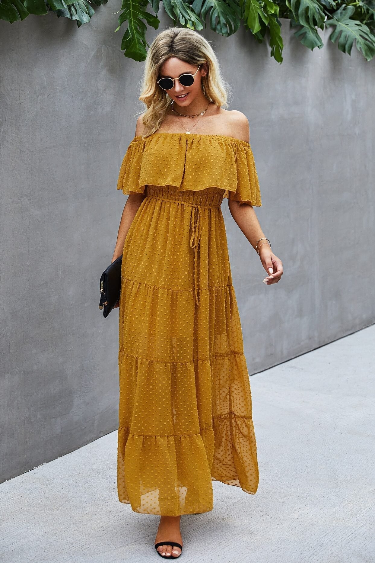 Swiss Dot Off-Shoulder Maxi Dress