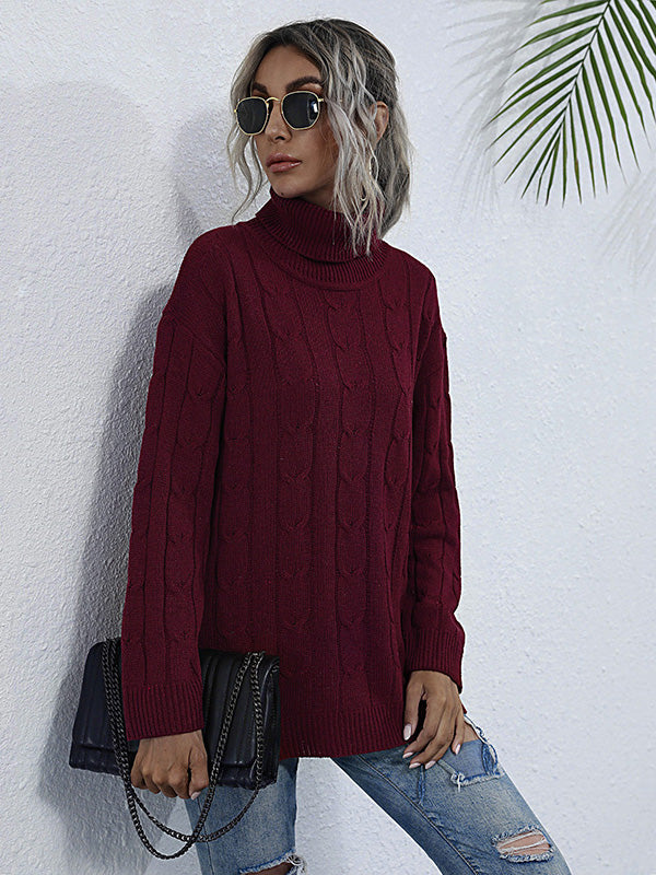 Solid Color Turtleneck Knit Sweater