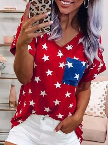 Star Pocket V-Neck T-Shirt Tee