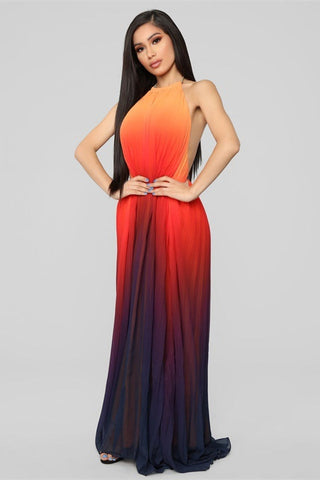 Bohemian Backless Beach Gradient Halter Dress