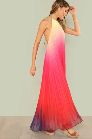 Bohemian Backless Beach Gradient Halter Dress