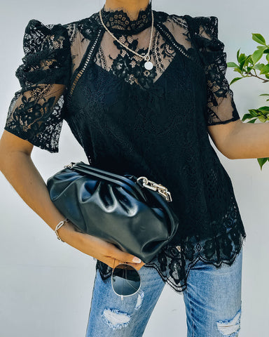 Songwriter Scalloped Lace Blouse - Black