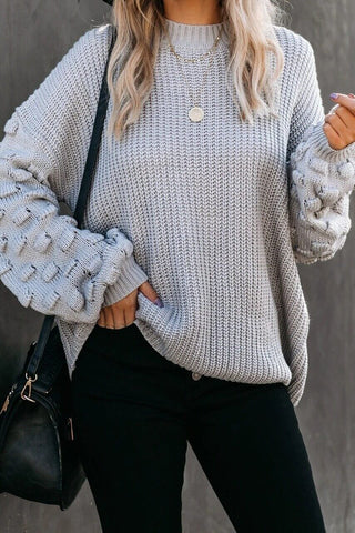 Textured Knit Sweater with Lantern Sleeves